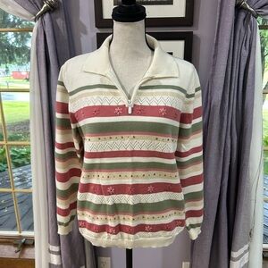 Vintage Alfred Dunner Floral Striped Sweater